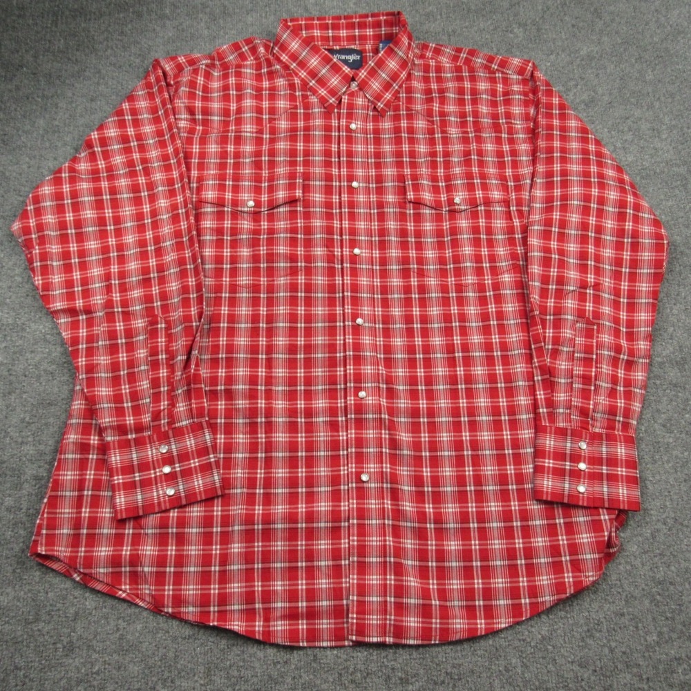 Wrangler Shirt Men Extra Extra Large Red Plaid Pearl Snap Western Cowboy Country - Picture 2 of 7